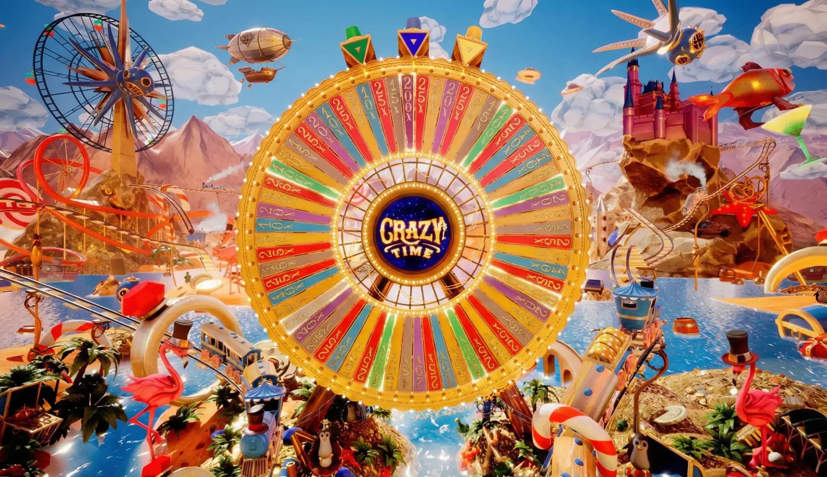 Mesa de Crazy Time mostrando la rueda de 54 segmentos y opciones de apuesta
