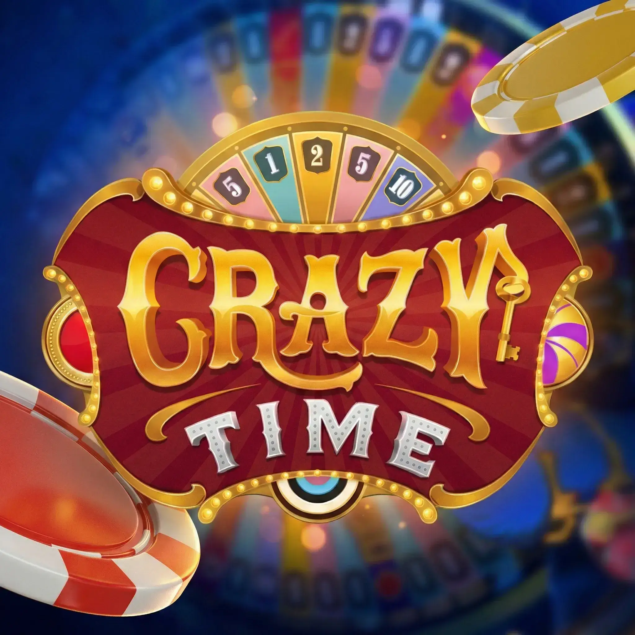 Rueda de Crazy Time con números 1, 2, 5, 10 y bonus rounds